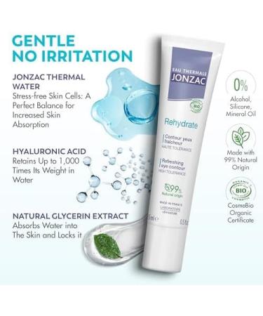 Eau Thermale Jonzac | Fresh Eye Contour - Rehydrate | 24h Hydration - Protects and Soothes the Eye Contour | Hyaluronic Acid & Vegetable Glycerin | 99% Natural Origin | Pack of 2x15 ml - Buy Online on GoSupps.com