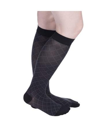 Womens 15-20 mmHg Compression Stockings Semi-Sheer Diamond Pattern X-Large Black/Charcoal