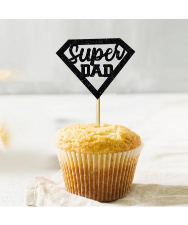 UXYOKM 24Pcs Happy Father's Day Cupcake Toppers Black Glitter Super Dad Heart Medal Cupcake Picks for Fathers Day Party Cake Decorations Supplies Black a - Buy Online on GoSupps.com
