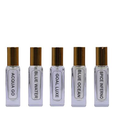 Acqua Go Blue Water Goal Luxe Blue Ocean Spice Inferno| Luxury Eau De Perfume| 5x20ML Set (100ML)| 35% Concentration Oil Perfume| Luxury Perfume For Mens| 8HR Long Lasting| Best Perfume Set