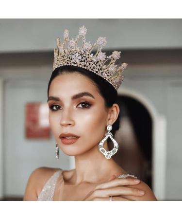 Jorsnovs Luxury Cubic Zirconia Tall Tiara & Crown - Gold Wedding Headpiece for Women - Buy Online on GoSupps.com