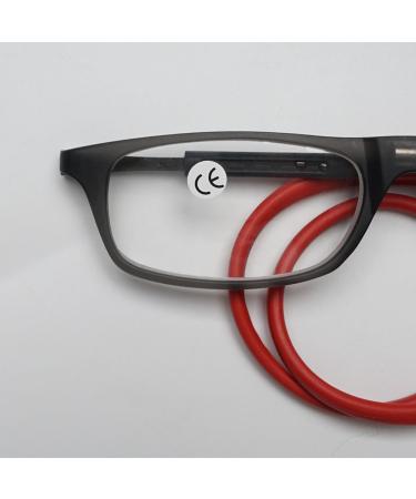 Lanomi Narrow Reading Glasses for Men & Women - Magnetic Closure Light Visual Aid with Elastic Silicone Straps - 2 Pieces Black (Red+Gray Arm) - 2.0x Magnification - Buy Online on GoSupps.com