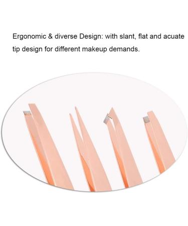 Rose Gold Stainless Steel Slant Tip Tweezers - 4 Pack Eyebrow Hair Remover Makeup Tool for Travel - Buy Online on GoSupps.com