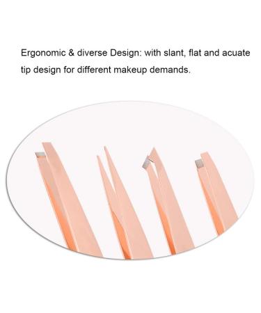 Professional Rose Gold Stainless Steel Tweezers Set - Sloping Tip Eyebrow Hair Remover Makeup Tools - 4 Pieces for At Home & Gift - Buy Online on GoSupps.com