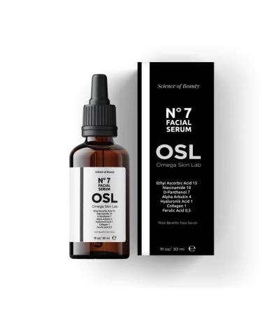 OSL Omega Skin Lab OSL No 7 Serum 30 ML - Premium Skin Care Face Serum with Ethly Ascorbic Acid Niacinamide D-Panthenol Hyaluronik Acid Collagen - Revitalizing Collagen Face Cream