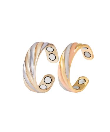 EnerMagiX Tri Tone 3500 Gauss Magnetic Copper Rings for Women or Men 99.95% Copper Ring with 4 Magnets Adjustable Size Women's Day Gift for Mom Wife (CPR-0131 0949)