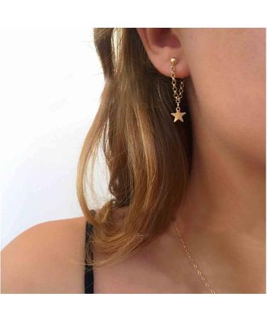 Boho Gold Star Chain Earrings | Personalized Dangle & Stud Ear Threaders for Women - Buy Online on GoSupps.com