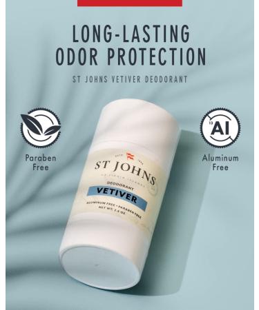 St Johns Vetiver Aluminum Free Deodorant | Long-Lasting Odor Resistant & Soothing | Clear Deodorant Stick | Odor-Free Deodorant Made of Natural Compounds | Vetiver Deodorant For Men (2.6 oz Stick) - Buy Online on GoSupps.com