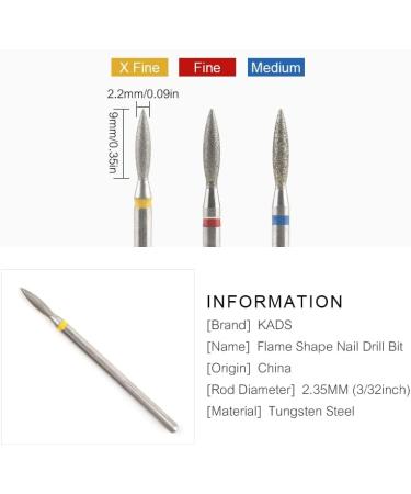 KADS 3Pcs Diamond Cuticle Nail Drill Bits Nail Cuticle Remove Drill Bits Set 3/32'' for Electric Machine Nail File Gel Polishing Head (3 Pcs Tungsten Stell Flame Shape Bits) - Buy Online on GoSupps.com