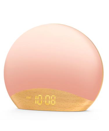 HOUSBAY White Noise Machine Sunrise Alarm Clock  Wake Up Light  Dimmable Night Light  26 Natural Sounds  Gentle Wake up & Sound Machine for Sleeping  Adults  Heavy Sleeper-Wooden