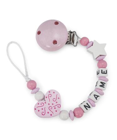 kleinerStorch pacifier holder personalized with name for girls | Baby gift for birth & baptism | Ornament heart in pink