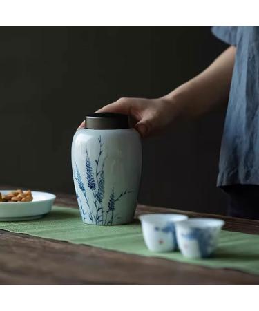 GUSMYPLG Tea Cans Tea Set Ceramic Tea Caddy Hand painted Reed Grass Tea Cans Ancient Celadon glazed Aluminum Lid Sealed Cans Ceramic Cans - Buy Online on GoSupps.com