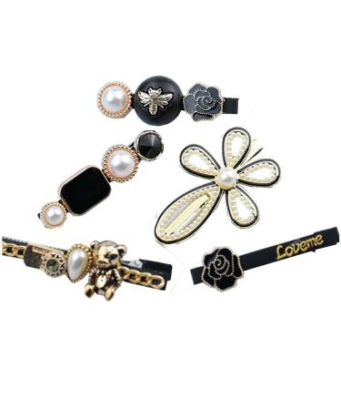 5pcs Vintage French Bear Bee Camellia Design Women Hair Clip Bangs Side Girls Hair Clips Accessories (A)