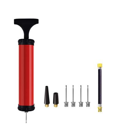 HDNNC Pro Sports Ball Tool, Ball Pump Air Pump with Inflation Needle Nozzles and Rubber Hose - Accurate Inflation - Basketball - Football - Swim Ring - Balloon Red