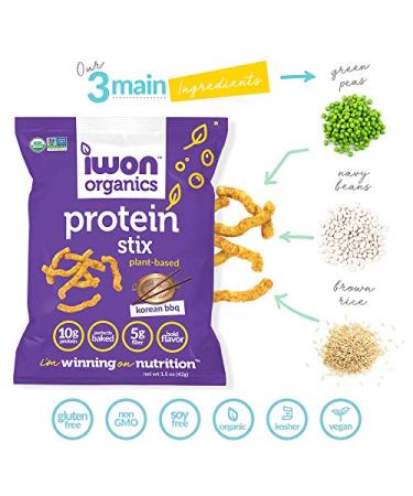 IWON Organics Korean BBQ Snack Stix - High Protein, Organic Healthy Snacks (8 Bags, 1.5 oz) - Buy Online on GoSupps.com