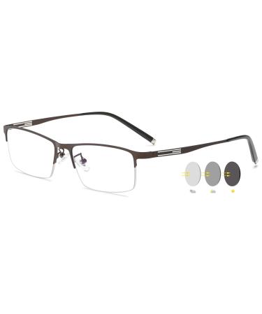 Vevesmundo Self -tinting glasses Blue light filter Photochrome sun reading glasses Metal Halfbrand glasses with sun protection for men 1 piece of coffee self -tinting glasses 1.0 x