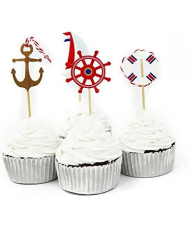 24pcs nautical cake topper nautical cupcake picks nautical theme party picks birthday nautical topper nautical cupcake toppers ocean Insert card - Buy Online on GoSupps.com