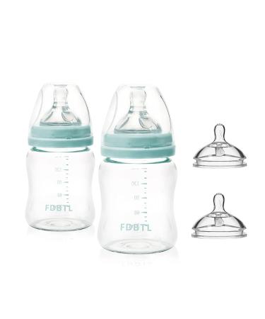 Baby Bottle Glass Wide Neck  Closer to Breastfeeding  Slow Flow Nipple  Anti-Colic  4 Ounce  2 Count (Blue) Blue 1 Count (Pack of 1)