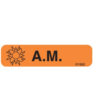 KOPACT PHARMEX 1-349 Permanent Paper Label A.M 1 9/16 x 3/8 Orange B619 (500 per Roll 2 Rolls per Box)