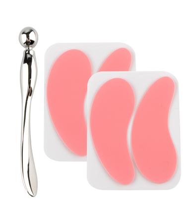 Reusable Eye Patches with Massage Stick(2 pair)- Dual-Head Design Roller Ball Massage Lighten Fine Lines Firm Skin - Washable No Adhesives - Portable Eye Mask for Small Face