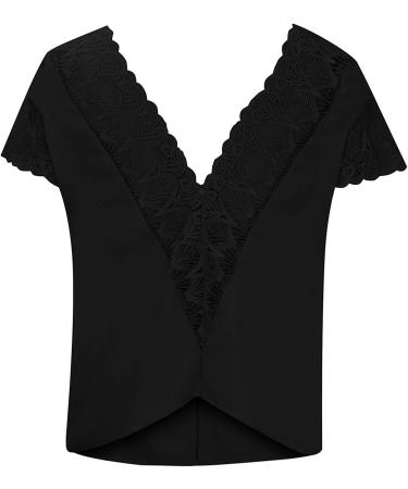 Sexy Lace Cap Sleeve V-Neck Top - Small Black | Backless Blouse with Floral Print | Button Down Shirt for Women - Buy Online on GoSupps.com