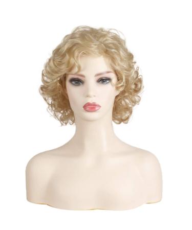 Aokiya Short Blonde Wigs for White Women Natural Curly Wavy Blonde Hair Synthetic Wigs for Daily Curly blonde