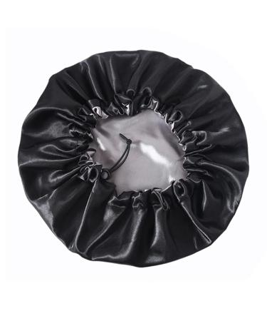 EKSPLODO Shower Caps Satin Sleep Cap Silk Bonnet Adjustable Reusable Shower Hair Caps for Night Sleeping Hair Bonnet - Black