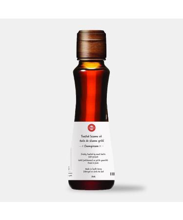 Premium Roasted sesame seed oil from Korea Cold-pressed Ultra Rich Roasted by small batch fresh and nutty. 80 ml