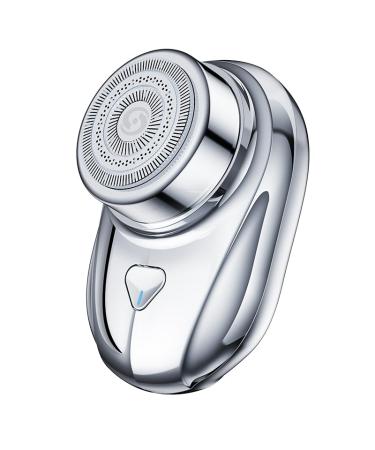 Mini Electric Shaver for Men One-Button Electric Razor Portable Mini Shaver Pocket Size Rechargeable Wet&Dry IPX7 Waterproof Travel Home Office Car (Silver)
