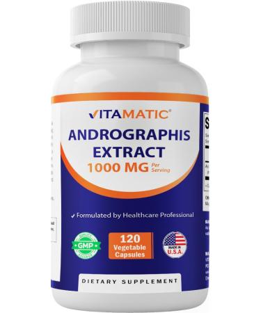 Vitamatic Andrographis Extract 1000 mg Per Serving - 120 Veg Capsules - 20X Extract, 100% Vegetarian, All-Natural, Gluten Free, Non-GMO