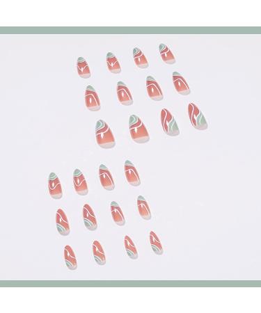 YOSOMK 24pcs Almond Press On Nails Set | Short French False Nails with Glue | Glossy Acrylic Nails for Women | Red and Green Stitching - Buy Online on GoSupps.com