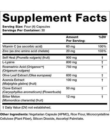 Olympian Labs VRL-X Immune Support Capsules - Vitamin C, Zinc, Lysine for Cold Sore Relief - 120 Count - Buy Online on GoSupps.com