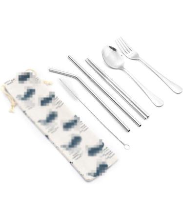 Stainless Steel Tableware Portable Set Student Outdoor Travel Chopsticks Fork Spoon and Cloth Bag Set Silver - Buy Online on GoSupps.com