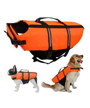 Wallpage dog fainfun life jacket dog orange life jacket for small and large dogs ripstop and reflective adjustable size with strong buoyancy and swimming rescue handle (L orange) l orange