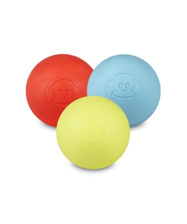 Captain Lax Massageball Original - lacrossball in a 3 -pack with the colors red light blue yellow made of hard rubber size 6 x 6 cm suitable for trigger point & fascia massage/crossfit