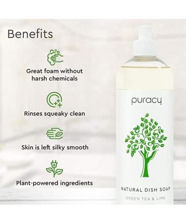 Puracy Natural Dish Soap Refill - Skin-Softening Plant-Based Dishwashing Detergent (Green Tea & Lime 48 Oz) - Eco-Friendly Clean-Rinsing Formula - Ships Internationally - Buy Online on GoSupps.com