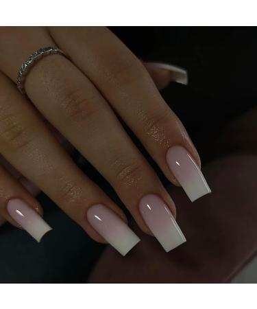 Shop KQueenest Ombre Pink Long Press On Nails | 24 Pcs Coffin & French Tips - Thick Gel Acrylic False Nails for Women - Buy Online on GoSupps.com
