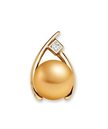 10-11mm Golden South Sea Cultured Pearl Pendant for Women AAAA Quality 14K Yellow Gold with Diamond - PremiumPearl