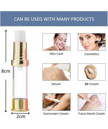 Airless Pump Bottles Pack of 5 empty Plastic Pump Travel Bottle Lotion Dispenser foundation cream gel cosmetics (Gold 7.5ml) - Buy Online on GoSupps.com