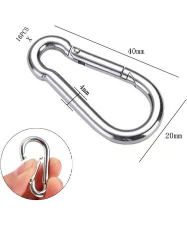 16 Pcs Stainless Steel M4 Carabiner Hooks - Durable Silver Snappy Key Rings for Fastening | 4x40 mm - Buy Online on GoSupps.com