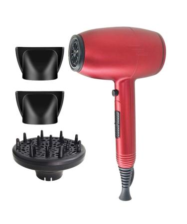 2000W Professional Hair Dryer Ionic Salon Hairdryer with Diffuser Nozzles Set Fast Blow Dryer with 3 Heat 2 Speed Cool Shot Long Cable Quiet Low Noise Lightweight Suitable for Family Travel Red Small