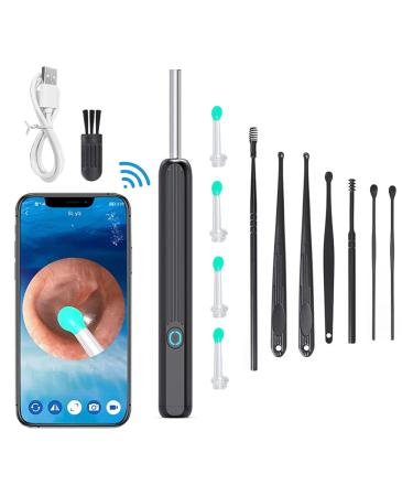 Ear Wax Removal - Ear Cleaner with Camera Smart Visual Earwax Removal Kit with 6 LED Lights 8pcs Ear Set Wireless Ear Cleaning Tools with 4 Ear Tips Replacement (Black)