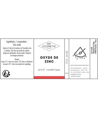 MY COSMETIK - Zinc oxide - Cosmetic repairing active ingredient - 100% zinc oxide of mineral origin - Normal to sensitive skin - Cosmetic quality - Made in France - 50 g - Buy Online on GoSupps.com