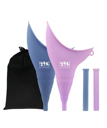 Female Portable Urinal for Women,Women to Pee Standing Up,Reusable Female Urinal Silicone,Portable Womens Urinal for Camping,Outdoor,Travel,Post Surgery Aid,Pack of 2 Dark Blue+violet