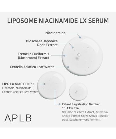 APLB Liposome Niacinamide LX Serum | LIPO LX NIAC CEN 38.3% 1.35 FL.OZ/Korean Skincare Efficient absorption Long lasting hydration Revitalize for gentle and improve skin texture - Buy Online on GoSupps.com