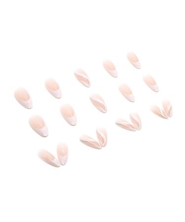 Justotry 24-Piece Almond Press-On Nails - Glossy White French Striped Glitter Artificial Nail Set for Women - Buy Online on GoSupps.com