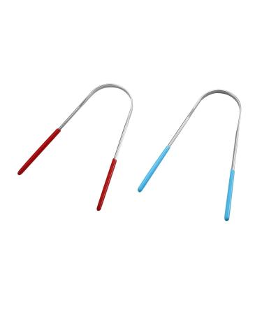 Vtrem Tongue Scraper 2 Pack - Stainless Steel Tongue Cleaner Reusable Dental Scrapers for Bad Breath (Blue & Red) - International Shipping Available - Buy Online on GoSupps.com