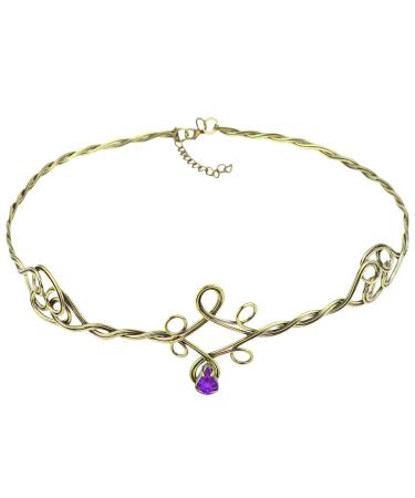 ZJIVQO Forehead Headbands Iron Circlet for Women Woven Forehead Band Crystals Tiaras Hair Band Gold Hair Hoop with Jewels Crystal Rhinestone Wedding Head Band Princess Crown Headband Tiara Purple