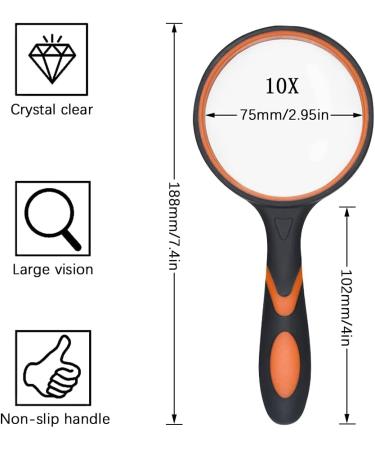 Sitake 6-Piece Magnifying Glass Set - 10x Magnification 75mm Lens for Kids & Seniors - Non-Slip Rubber Grip & Microfiber Cloths for Easy Reading - Buy Online on GoSupps.com