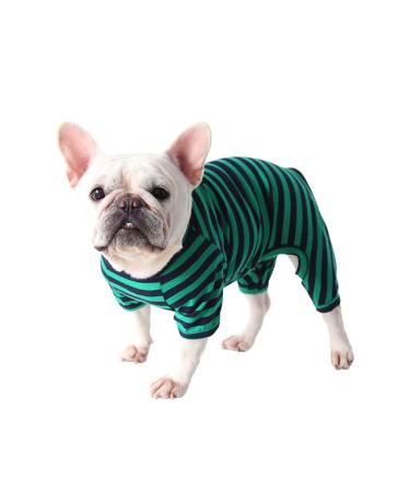 BT BEAR Dog clothing classic striped pajamas soft cotton overall bulldog one-piece for puppies small dogs (size M green) medium green